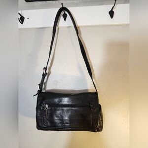 Stone Mountain Black Leather Shoulder Bag
